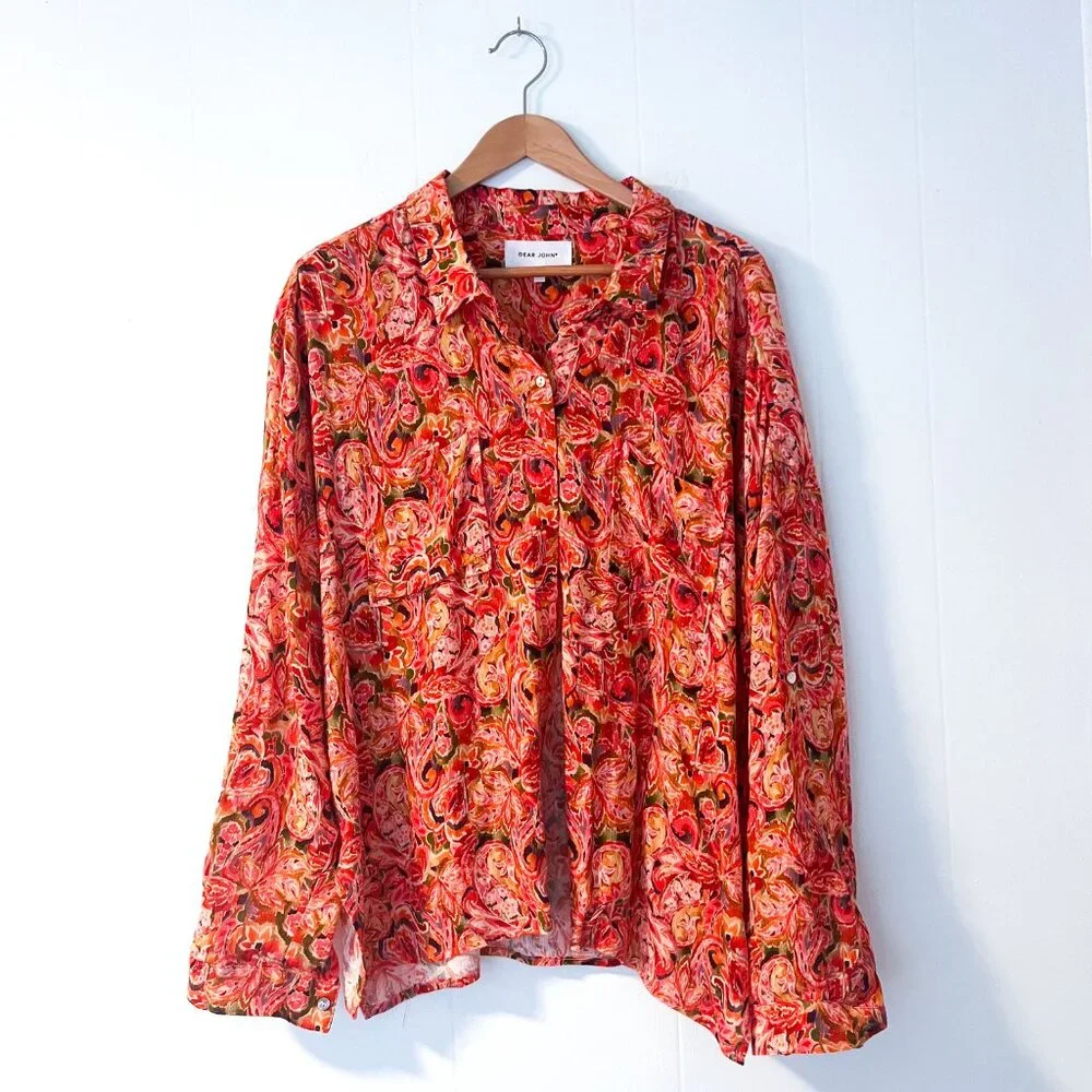 DEAR JOHN DENIM arianna front tie shirt in autumn paisley Medium - Picture 6 of 16